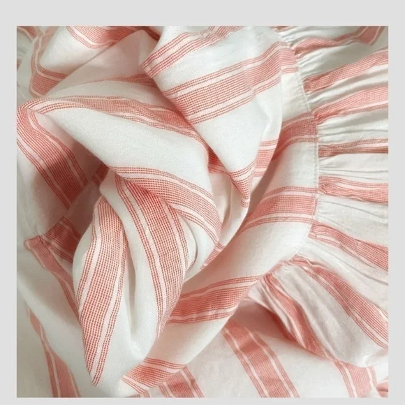 Tularosa Brinley Mini Dress Off Shoulder Pink Stripe Ruffle Hem Sweetheart Neck - Picture 7 of 11